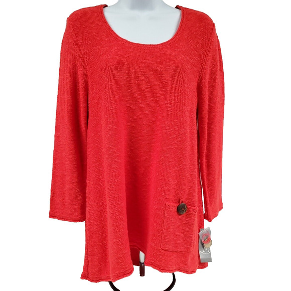JM Collection Womens Fresh Take Red 3/4 Sleeve Sweater Loose Fit Size M NEW - Picture 1 of 14